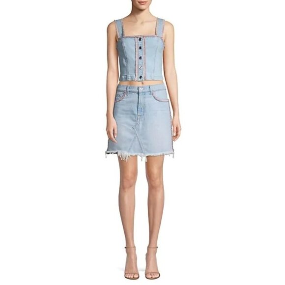NWT 7 For All Mankind blue denim mini skirt, 25 - Picture 5 of 12